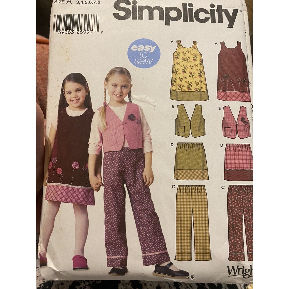 Simplicity 5489 Girls Sewing Pattern Size 3-8 Jumper Vest Skirt Pants Complete